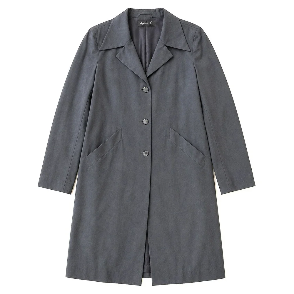 AGNES B Charcoal Wide Collar Coat Size 6-8 Lined Pockets Quiet Luxury France